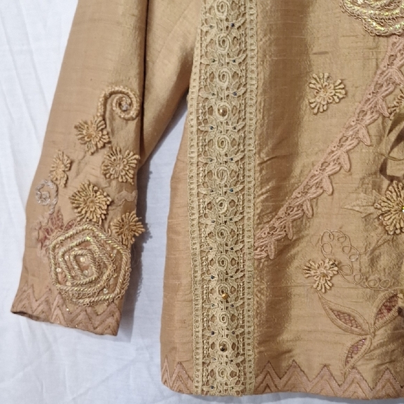Silk Gold Embroidered Beaded Jacket, Boho, Coldwater Creek, Sz 18, NWOT - Picture 7 of 16